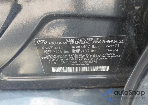 2014 Hyundai Sonata Se 2.0T z USA, uszkodzony, nr VIN 5NPEC4AB3EH845276